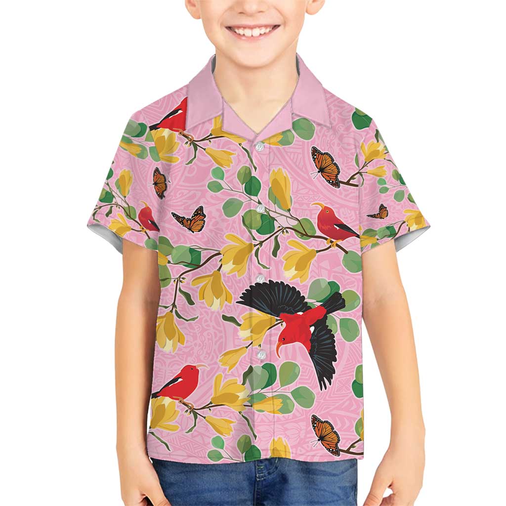 Aloha Hawaii Family Matching Off Shoulder Maxi Dress and Hawaiian Shirt I'iwi on Mamane Pastel Pink LT7 Son's Shirt Pink - Polynesian Pride