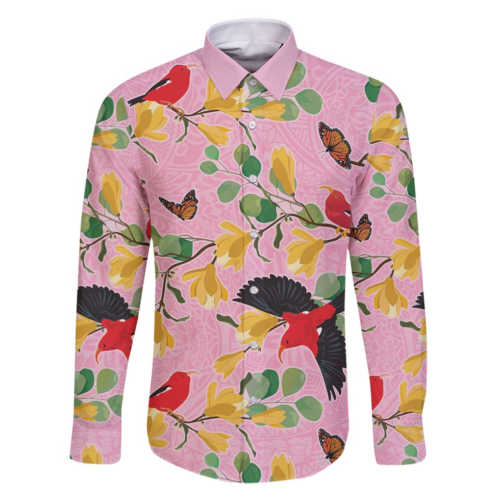Aloha Hawaii Family Matching Puletasi and Hawaiian Shirt I'iwi on Mamane Pastel Pink LT7 Dad's Shirt - Long Sleeve Pink - Polynesian Pride