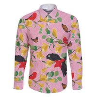 Aloha Hawaii Family Matching Puletasi and Hawaiian Shirt I'iwi on Mamane Pastel Pink LT7 Dad's Shirt - Long Sleeve Pink - Polynesian Pride
