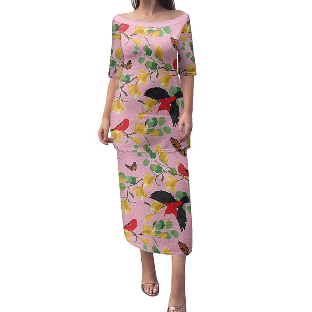 Aloha Hawaii Family Matching Puletasi and Hawaiian Shirt I'iwi on Mamane Pastel Pink LT7 Mom's Dress Pink - Polynesian Pride