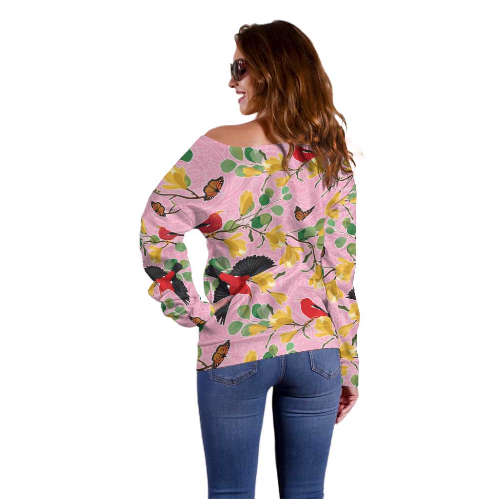Aloha Hawaii Off Shoulder Sweater I'iwi on Mamane Pastel Pink