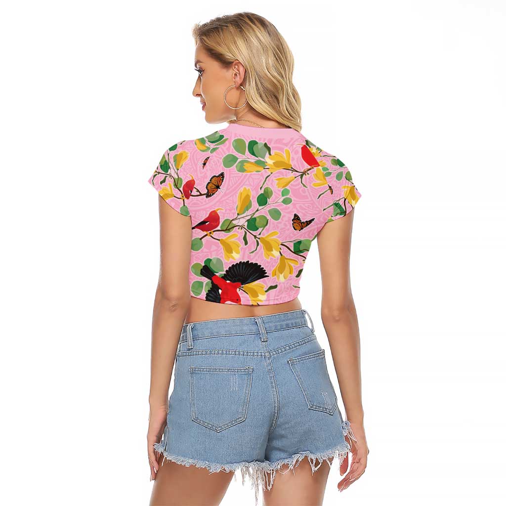 Aloha Hawaii Raglan Cropped T Shirt I'iwi on Mamane Pastel Pink LT7 - Polynesian Pride