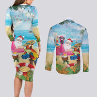 Have Yourself A Beachy Little Christmas Couples Matching Long Sleeve Bodycon Dress and Long Sleeve Button Shirt with Santa Chilling LT7 - Polynesian Pride