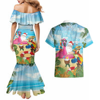 Have Yourself A Beachy Little Christmas Couples Matching Mermaid Dress and Hawaiian Shirt with Santa Chilling LT7 - Polynesian Pride