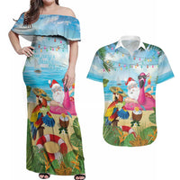 Have Yourself A Beachy Little Christmas Couples Matching Off Shoulder Maxi Dress and Hawaiian Shirt with Santa Chilling LT7 Colorful - Polynesian Pride