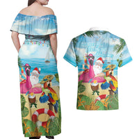 Have Yourself A Beachy Little Christmas Couples Matching Off Shoulder Maxi Dress and Hawaiian Shirt with Santa Chilling LT7 - Polynesian Pride