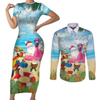 Have Yourself A Beachy Little Christmas Couples Matching Short Sleeve Bodycon Dress and Long Sleeve Button Shirt with Santa Chilling LT7 Colorful - Polynesian Pride