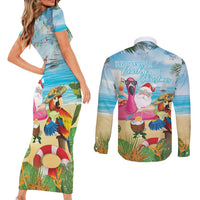 Have Yourself A Beachy Little Christmas Couples Matching Short Sleeve Bodycon Dress and Long Sleeve Button Shirt with Santa Chilling LT7 - Polynesian Pride