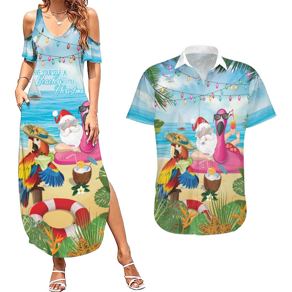 Have Yourself A Beachy Little Christmas Couples Matching Summer Maxi Dress and Hawaiian Shirt with Santa Chilling LT7 Colorful - Polynesian Pride