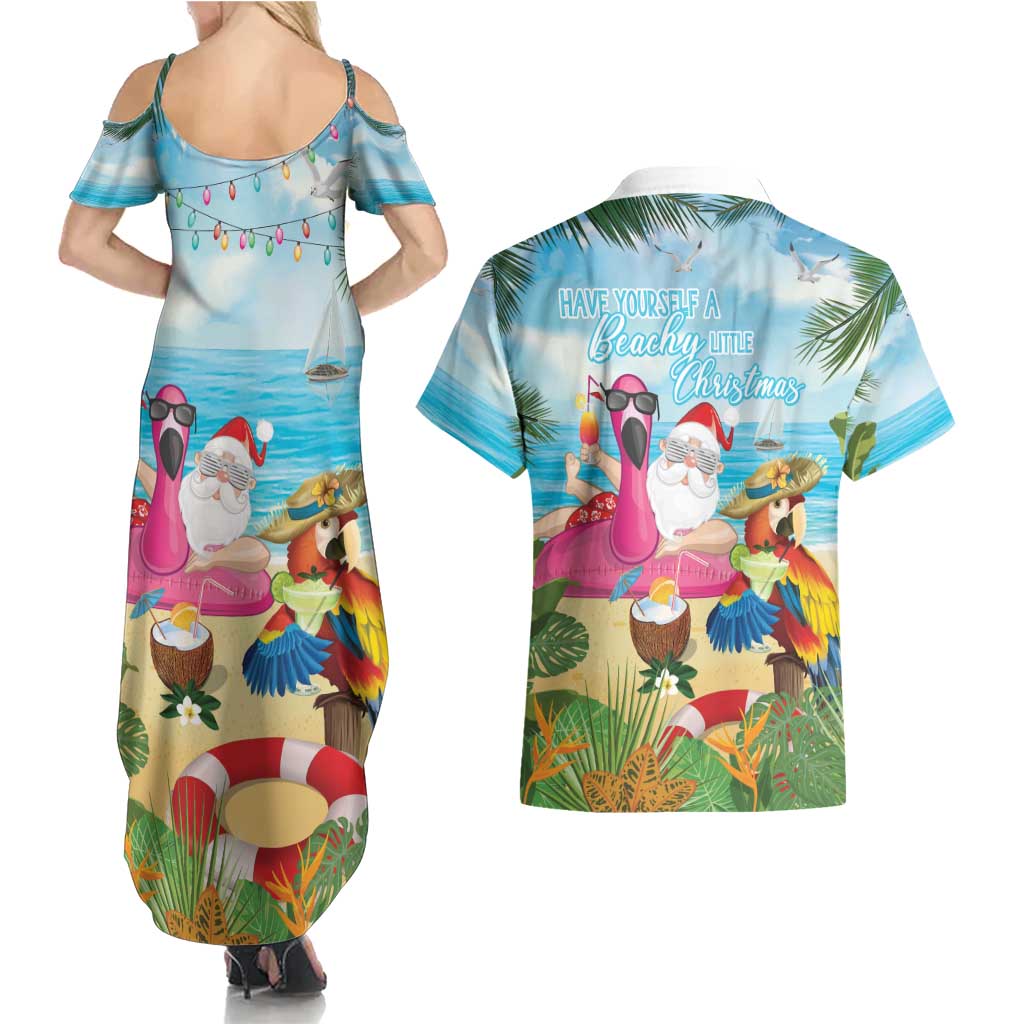 Have Yourself A Beachy Little Christmas Couples Matching Summer Maxi Dress and Hawaiian Shirt with Santa Chilling LT7 - Polynesian Pride