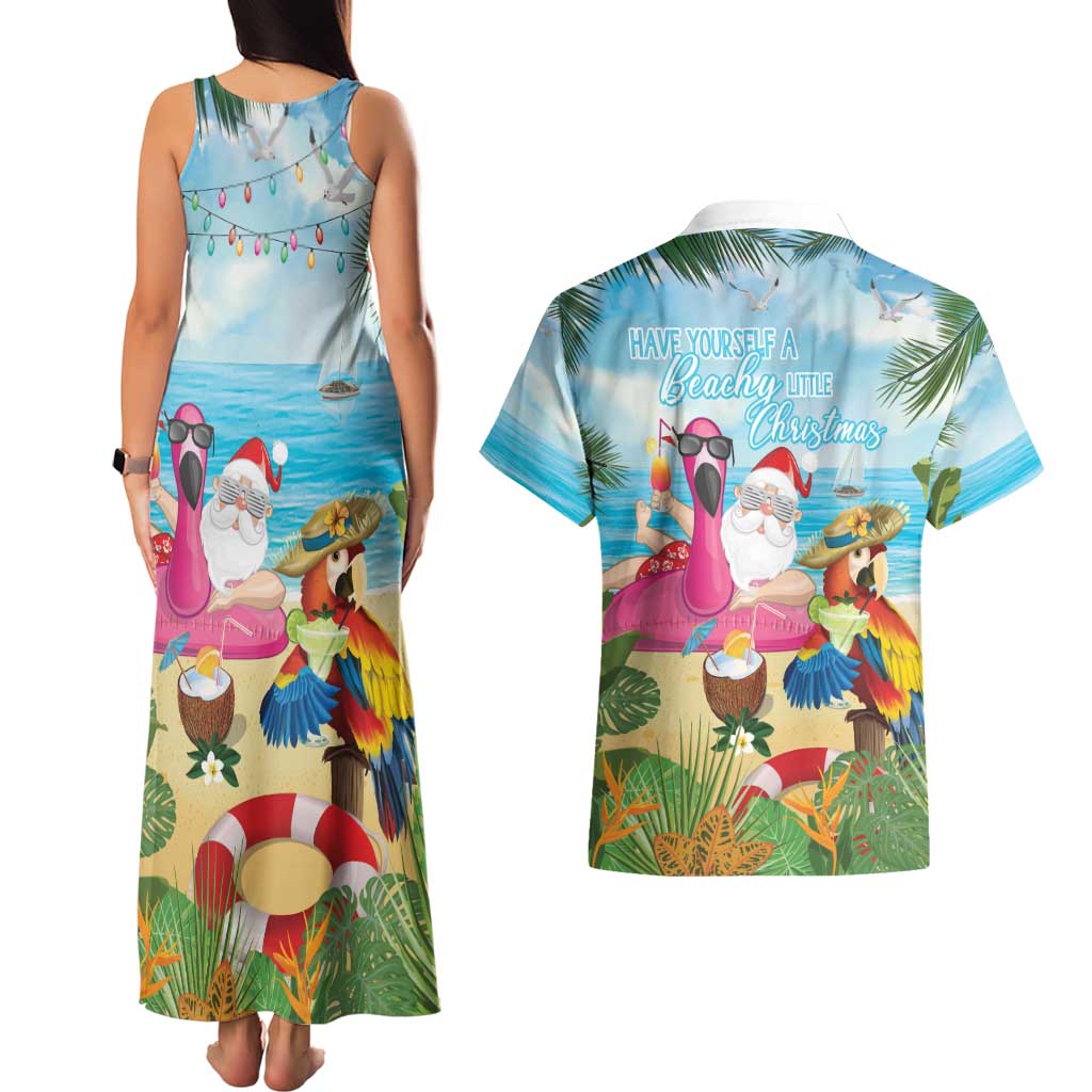 Have Yourself A Beachy Little Christmas Couples Matching Tank Maxi Dress and Hawaiian Shirt with Santa Chilling LT7 - Polynesian Pride