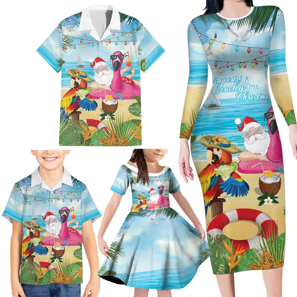 Have Yourself A Beachy Little Christmas Family Matching Long Sleeve Bodycon Dress and Hawaiian Shirt with Santa Chilling LT7 - Polynesian Pride