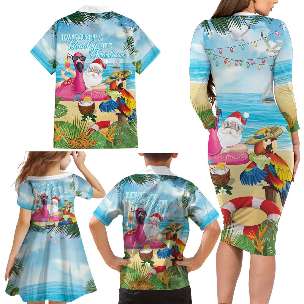 Have Yourself A Beachy Little Christmas Family Matching Long Sleeve Bodycon Dress and Hawaiian Shirt with Santa Chilling LT7 - Polynesian Pride