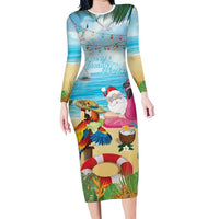 Have Yourself A Beachy Little Christmas Family Matching Long Sleeve Bodycon Dress and Hawaiian Shirt with Santa Chilling LT7 Mom's Dress Colorful - Polynesian Pride