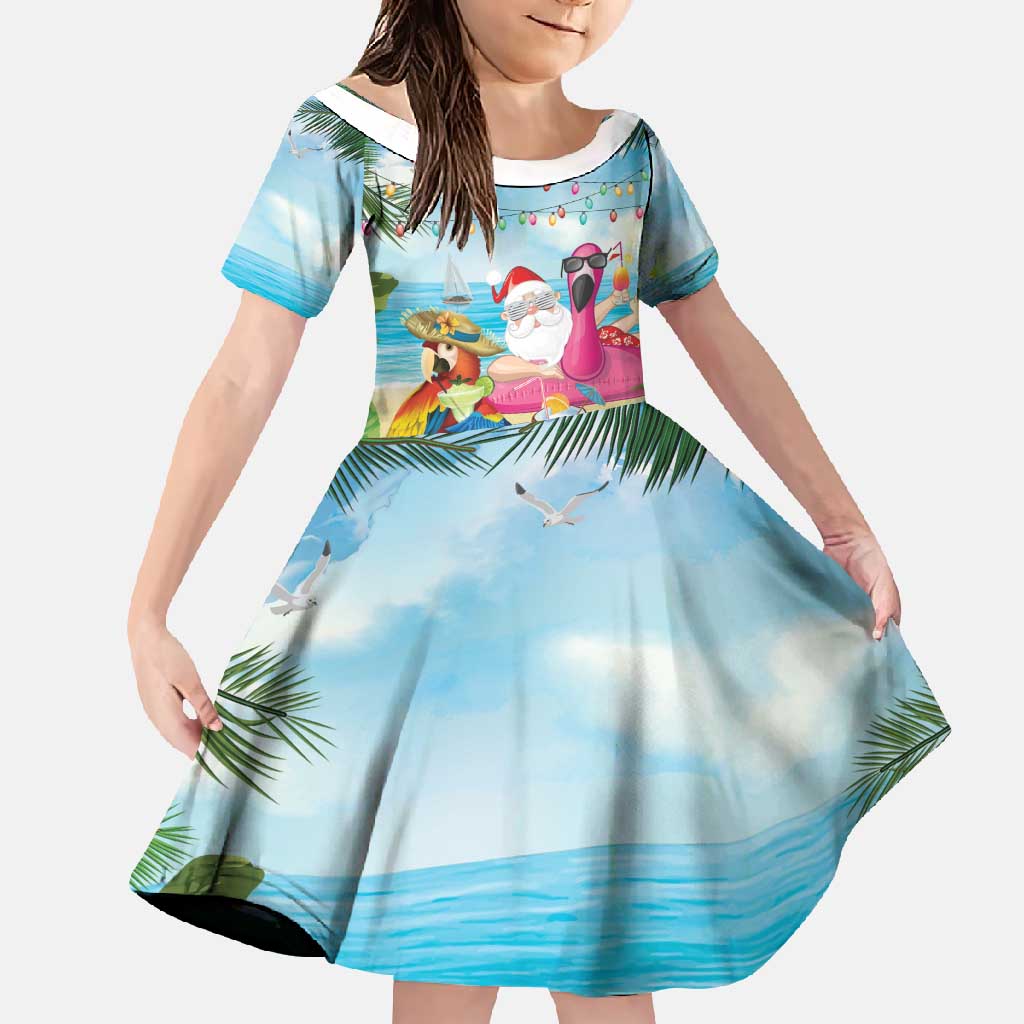 Have Yourself A Beachy Little Christmas Family Matching Mermaid Dress and Hawaiian Shirt with Santa Chilling LT7 Daughter's Dress Colorful - Polynesian Pride