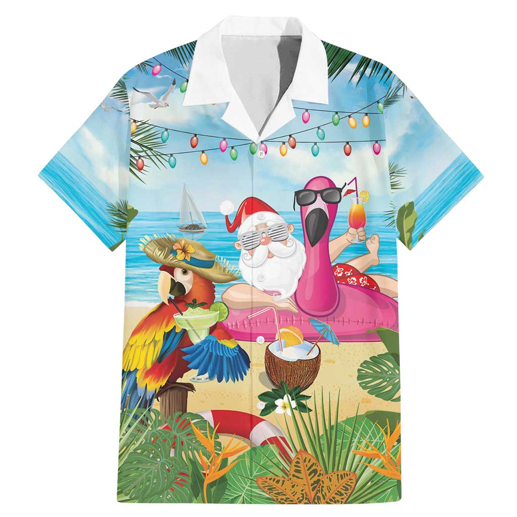 Have Yourself A Beachy Little Christmas Family Matching Mermaid Dress and Hawaiian Shirt with Santa Chilling LT7 Dad's Shirt - Short Sleeve Colorful - Polynesian Pride