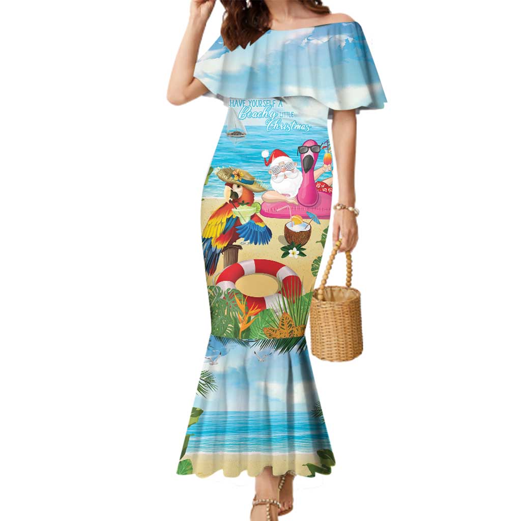 Have Yourself A Beachy Little Christmas Family Matching Mermaid Dress and Hawaiian Shirt with Santa Chilling LT7 Mom's Dress Colorful - Polynesian Pride