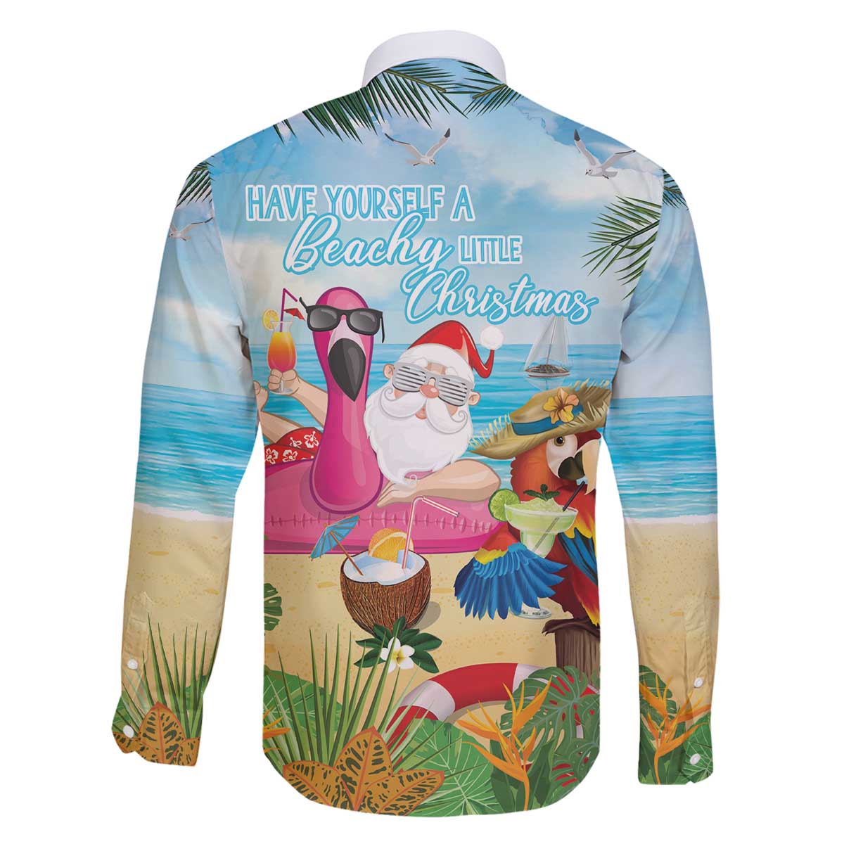 Have Yourself A Beachy Little Christmas Family Matching Off The Shoulder Long Sleeve Dress and Hawaiian Shirt with Santa Chilling LT7 - Polynesian Pride