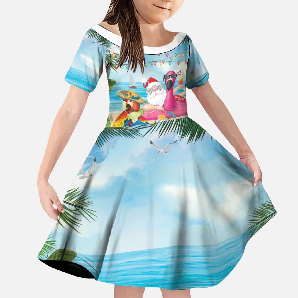 Have Yourself A Beachy Little Christmas Family Matching Off Shoulder Maxi Dress and Hawaiian Shirt with Santa Chilling LT7 Daughter's Dress Colorful - Polynesian Pride