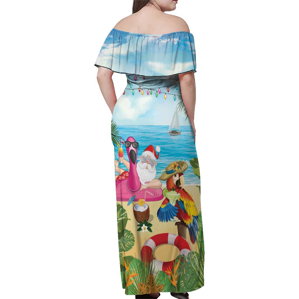 Have Yourself A Beachy Little Christmas Family Matching Off Shoulder Maxi Dress and Hawaiian Shirt with Santa Chilling LT7 - Polynesian Pride