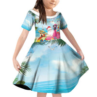 Have Yourself A Beachy Little Christmas Family Matching Off Shoulder Short Dress and Hawaiian Shirt with Santa Chilling LT7 Daughter's Dress Colorful - Polynesian Pride