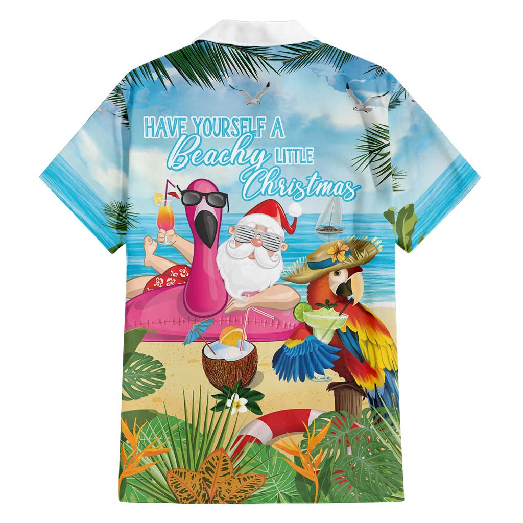Have Yourself A Beachy Little Christmas Family Matching Off Shoulder Short Dress and Hawaiian Shirt with Santa Chilling LT7 - Polynesian Pride