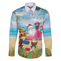 Have Yourself A Beachy Little Christmas Family Matching Off Shoulder Short Dress and Hawaiian Shirt with Santa Chilling LT7 Dad's Shirt - Long Sleeve Colorful - Polynesian Pride