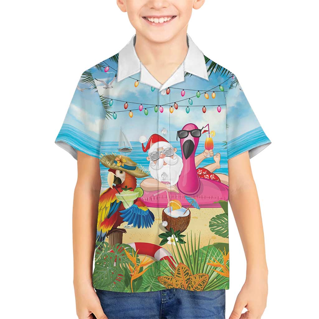 Have Yourself A Beachy Little Christmas Family Matching Off Shoulder Short Dress and Hawaiian Shirt with Santa Chilling LT7 Son's Shirt Colorful - Polynesian Pride