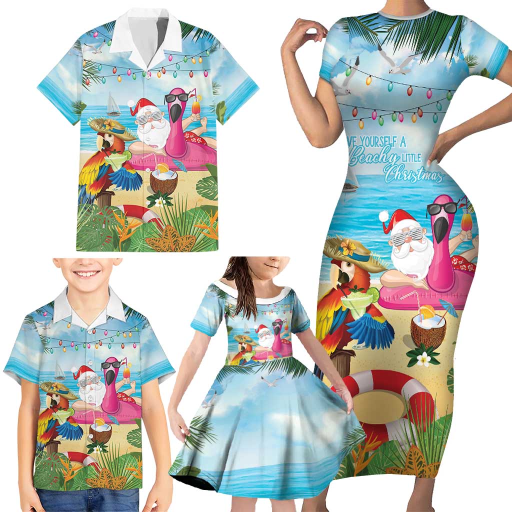 Have Yourself A Beachy Little Christmas Family Matching Short Sleeve Bodycon Dress and Hawaiian Shirt with Santa Chilling LT7 - Polynesian Pride