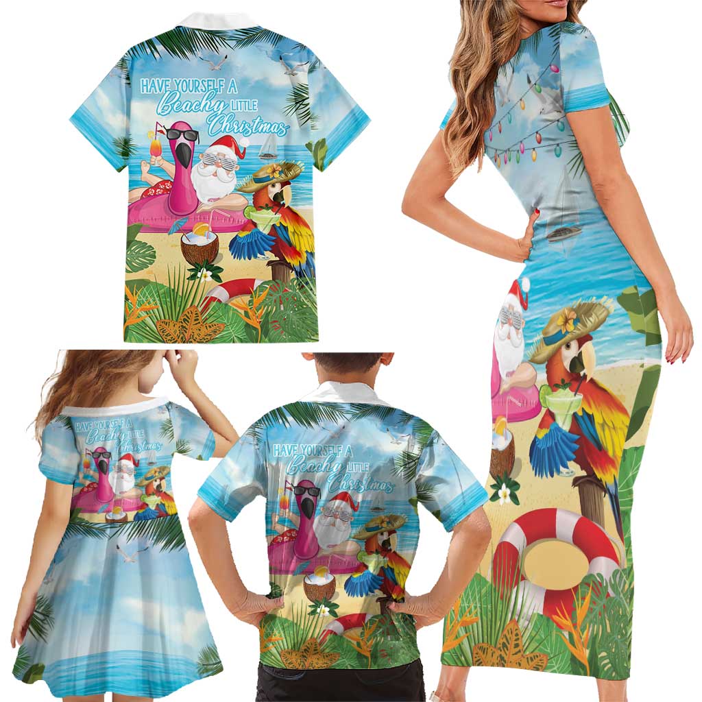Have Yourself A Beachy Little Christmas Family Matching Short Sleeve Bodycon Dress and Hawaiian Shirt with Santa Chilling LT7 - Polynesian Pride