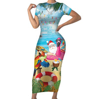 Have Yourself A Beachy Little Christmas Family Matching Short Sleeve Bodycon Dress and Hawaiian Shirt with Santa Chilling LT7 Mom's Dress Colorful - Polynesian Pride