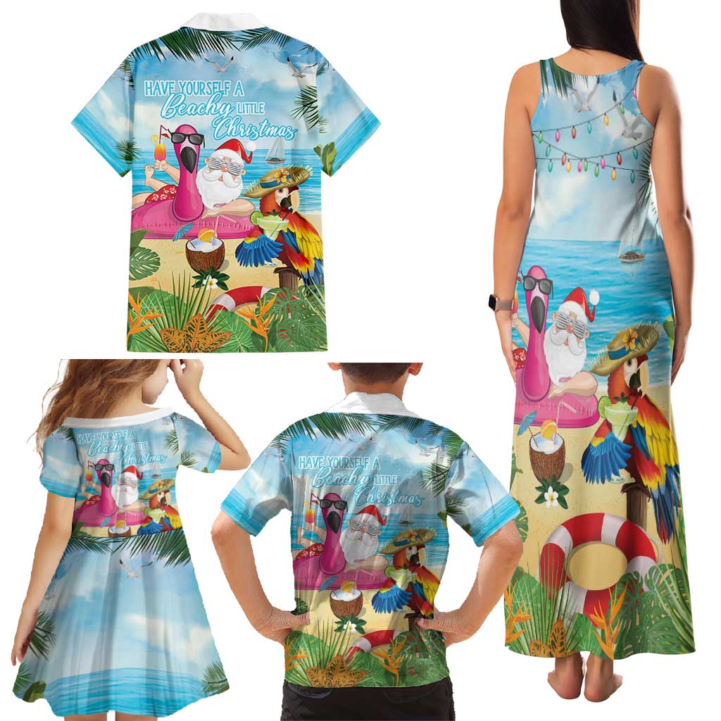 Have Yourself A Beachy Little Christmas Family Matching Tank Maxi Dress and Hawaiian Shirt with Santa Chilling LT7 - Polynesian Pride
