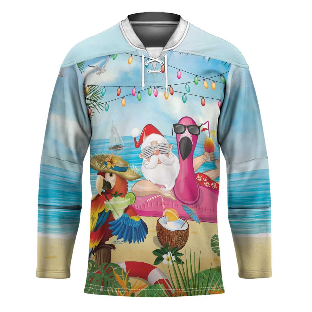 Have Yourself A Beachy Little Christmas Hockey Jersey with Santa Chilling - Polynesian Pride