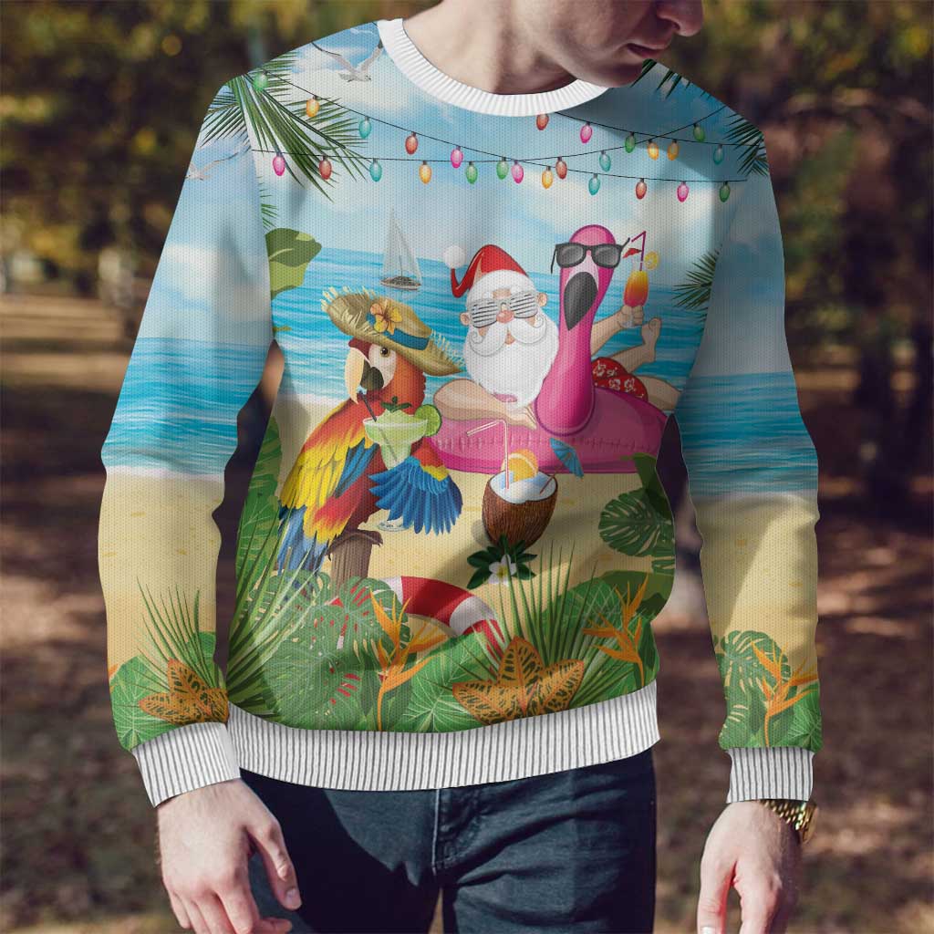 Have Yourself A Beachy Little Christmas Ugly Christmas Sweater with Santa Chilling - Polynesian Pride