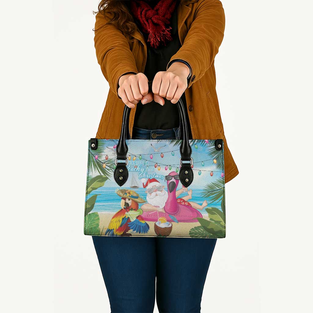 Have Yourself A Beachy Little Christmas Leather Bag with Santa Chilling - Polynesian Pride