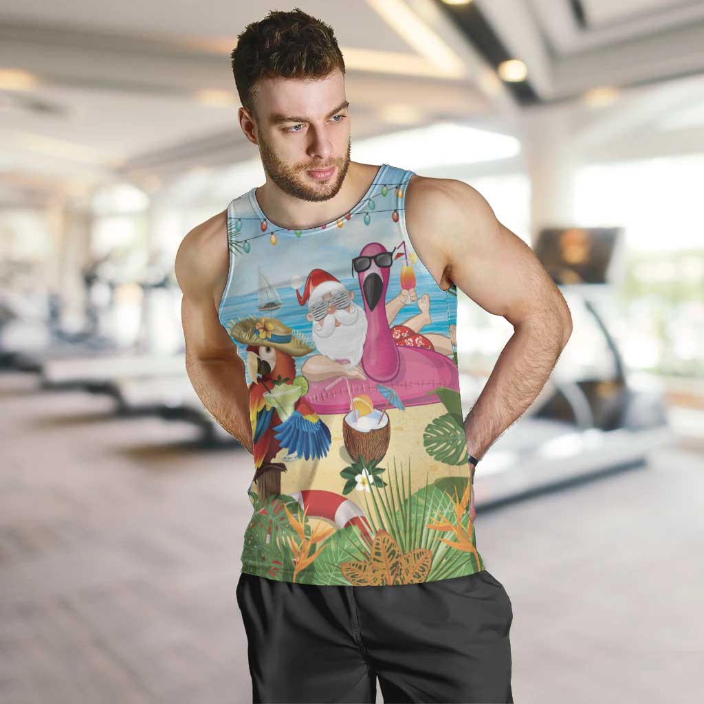Have Yourself A Beachy Little Christmas Men Tank Top with Santa Chilling LT7 Colorful - Polynesian Pride
