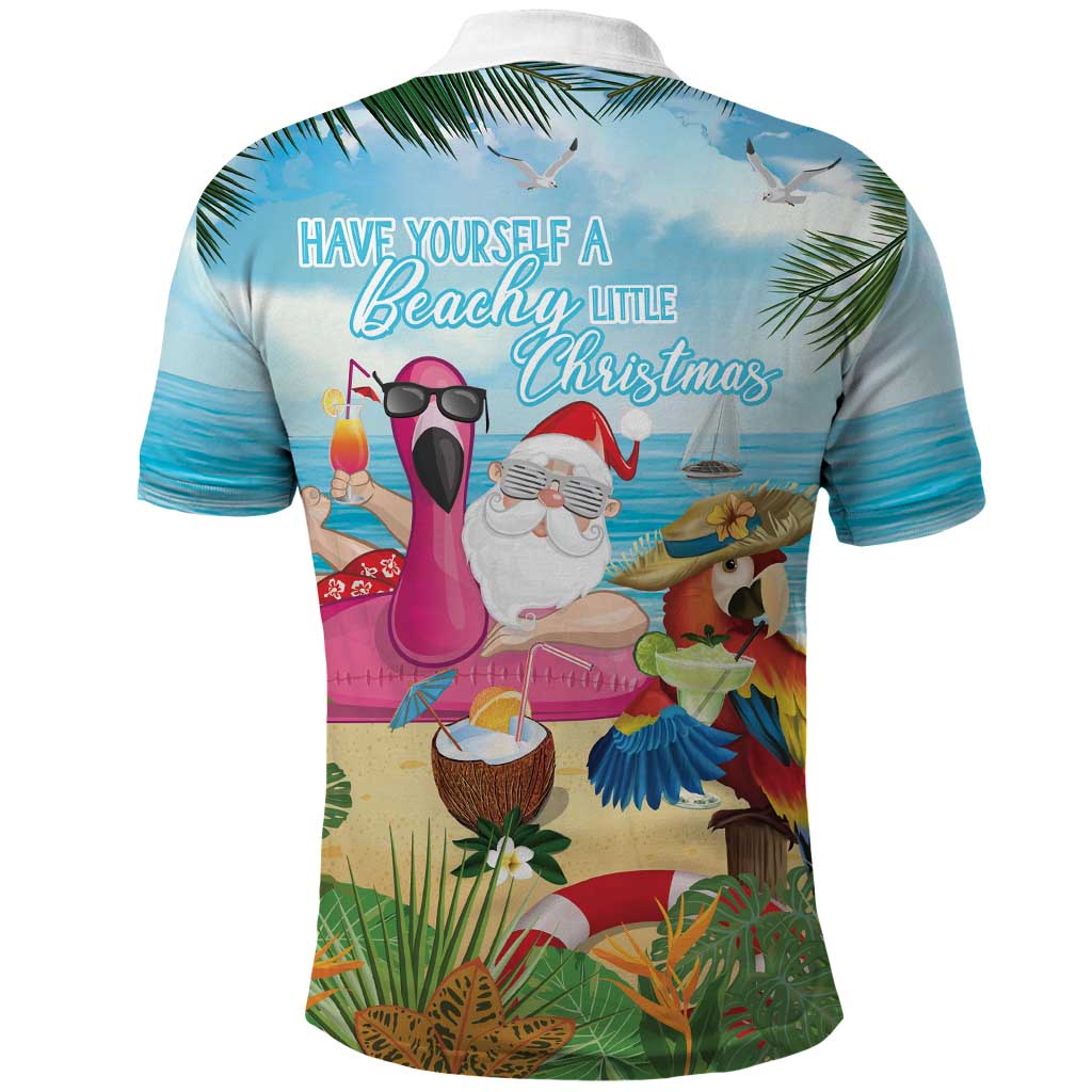 Have Yourself A Beachy Little Christmas Polo Shirt with Santa Chilling LT7 - Polynesian Pride