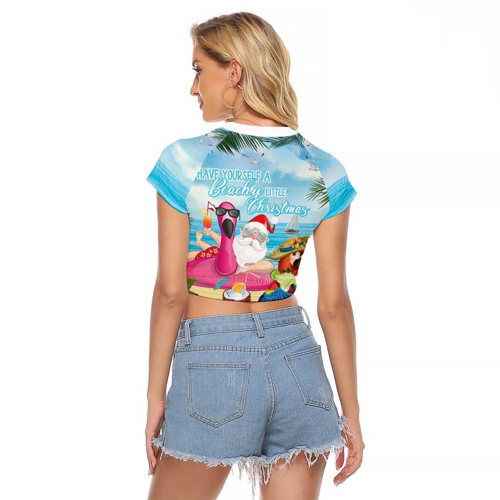 Have Yourself A Beachy Little Christmas Raglan Cropped T Shirt with Santa Chilling - Polynesian Pride