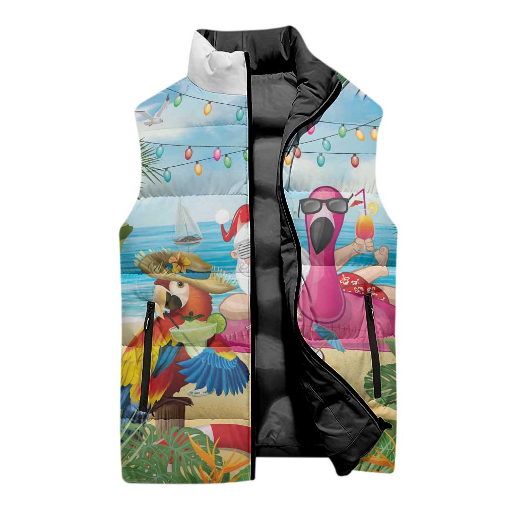 Have Yourself A Beachy Little Christmas Sleeveless Puffer Jacket with Santa Chilling - Polynesian Pride