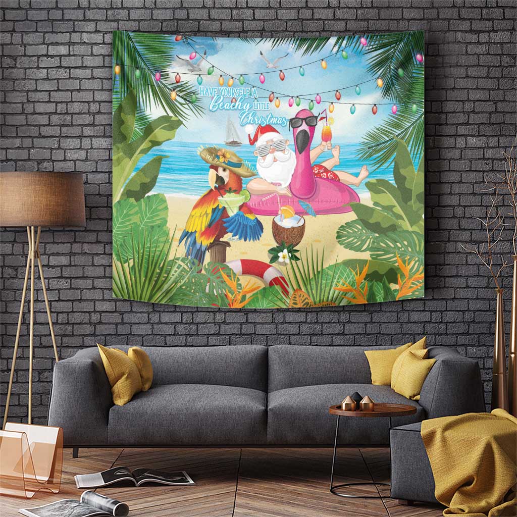 Have Yourself A Beachy Little Christmas Tapestry with Santa Chilling LT7 Colorful - Polynesian Pride