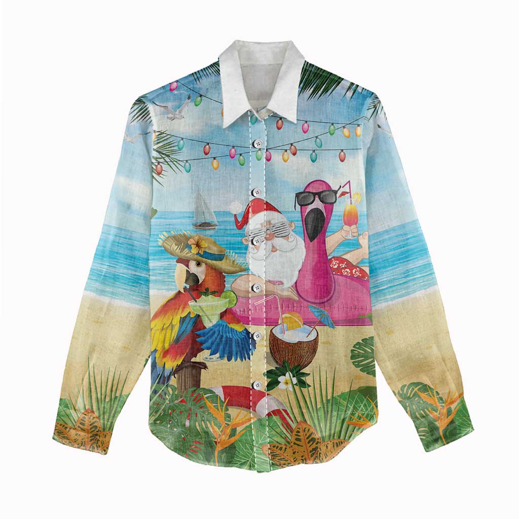 Have Yourself A Beachy Little Christmas Women Casual Shirt with Santa Chilling - Polynesian Pride