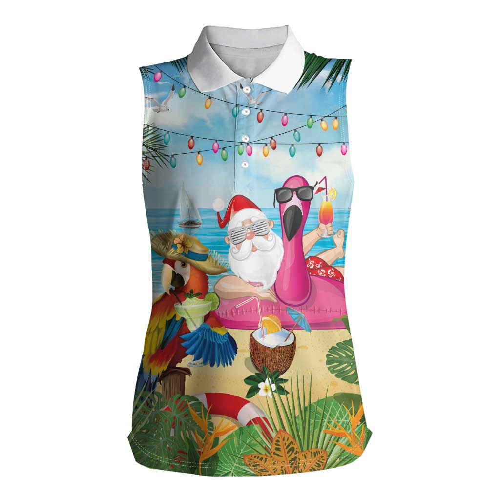 Have Yourself A Beachy Little Christmas Women Sleeveless Polo Shirt with Santa Chilling LT7 Female Colorful - Polynesian Pride