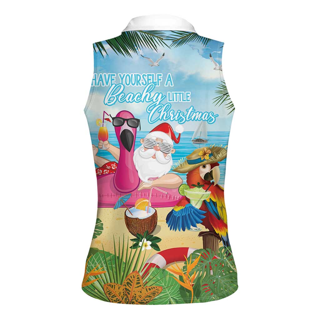 Have Yourself A Beachy Little Christmas Women Sleeveless Polo Shirt with Santa Chilling LT7 - Polynesian Pride