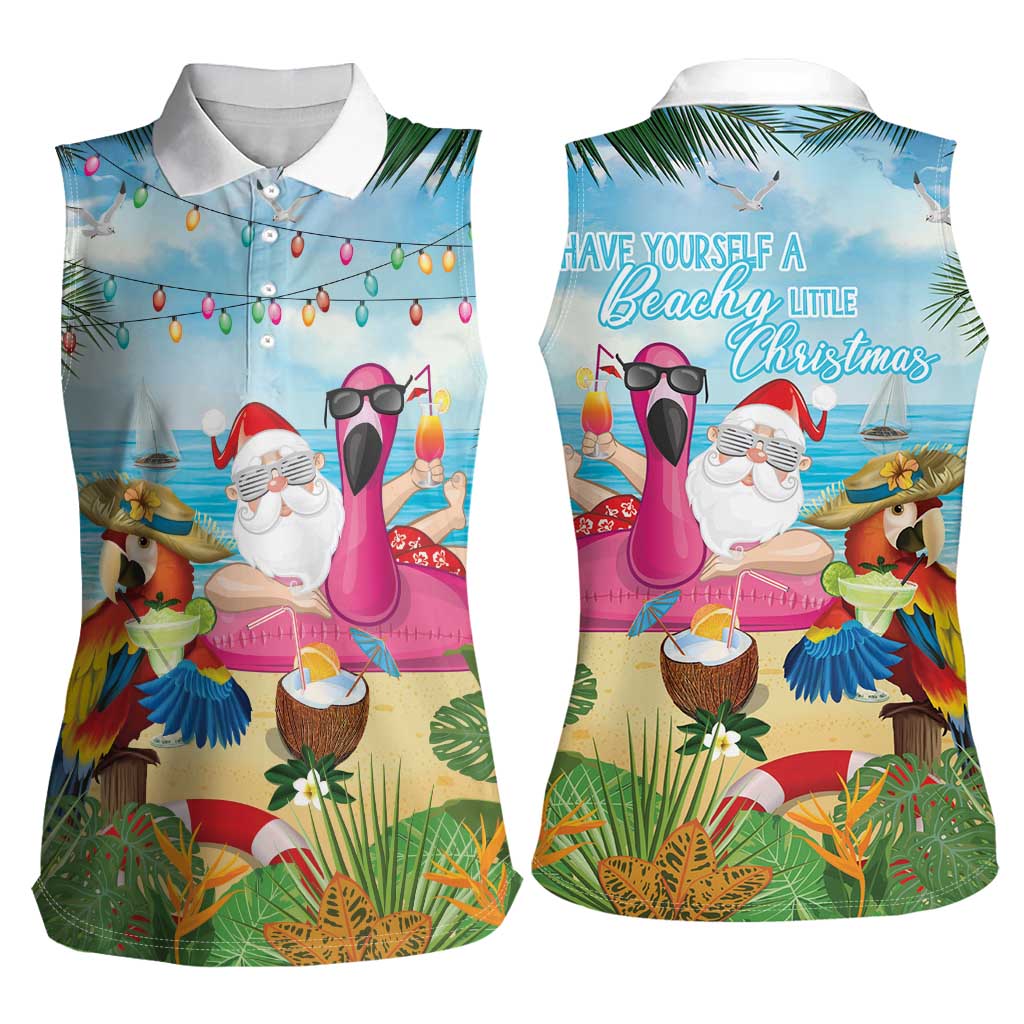 Have Yourself A Beachy Little Christmas Women Sleeveless Polo Shirt with Santa Chilling LT7 - Polynesian Pride