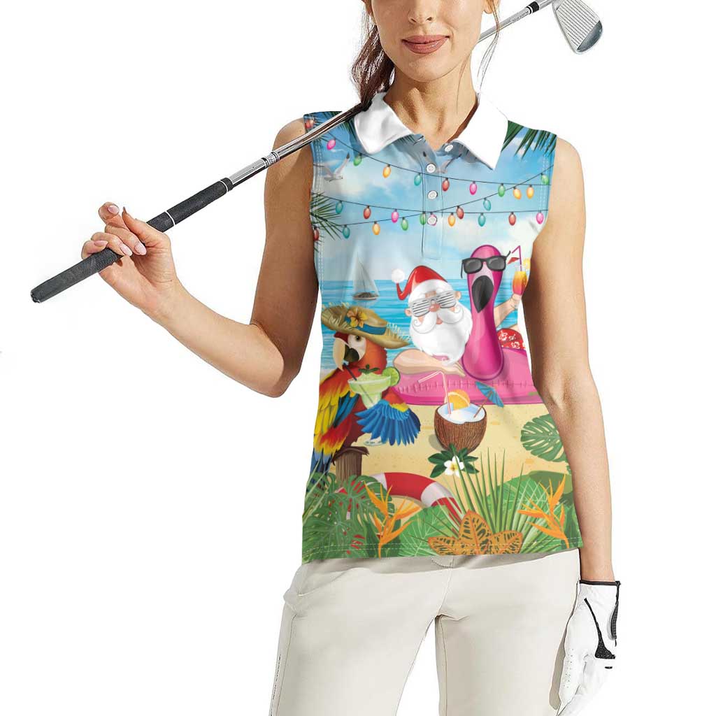 Have Yourself A Beachy Little Christmas Women Sleeveless Polo Shirt with Santa Chilling LT7 - Polynesian Pride