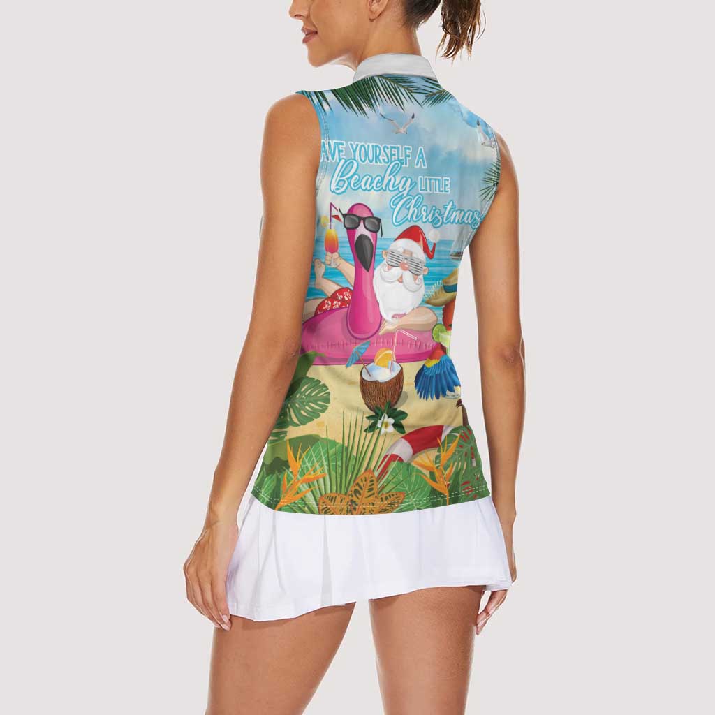 Have Yourself A Beachy Little Christmas Women Sleeveless Polo Shirt with Santa Chilling LT7 - Polynesian Pride