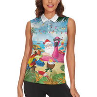 Have Yourself A Beachy Little Christmas Women Sleeveless Polo Shirt with Santa Chilling LT7 - Polynesian Pride