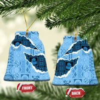Bula Fiji Tapa Mix Christmas Ceramic Ornament Vintage Style LT7 Bell Flake Turquoise - Polynesian Pride