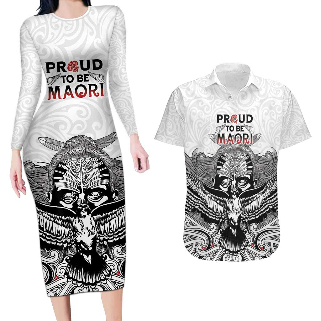 Aotearoa Personalized Couples Matching Long Sleeve Bodycon Dress and Hawaiian Shirt Proud To Be Maori LT7 White - Polynesian Pride