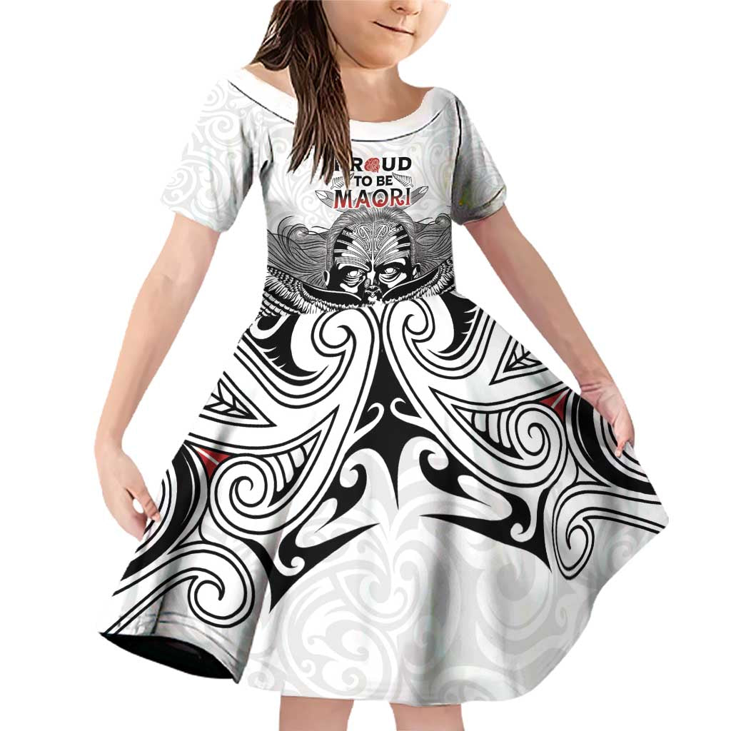 Aotearoa Personalized Family Matching Off Shoulder Short Dress and Hawaiian Shirt Proud To Be Maori LT7 Daughter's Dress White - Polynesian Pride